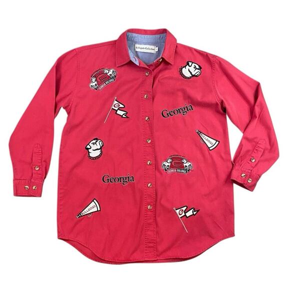 Vintage 90s Georgia Pitbulls Patch Embroidered Button Down Shirt - S - Picture 1 of 4
